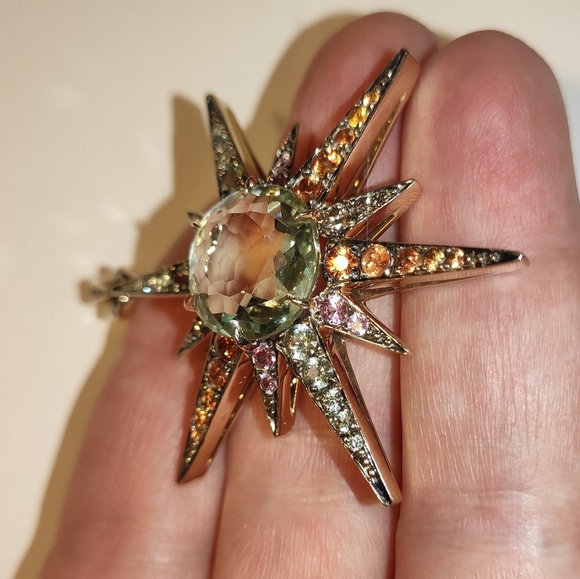 H Stern 18K Gold Diamond Sapphires Star XL Pendant - Picture 5 of 14